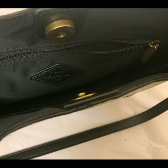 Fossil Whip bag Genuine Leather Purse Green Black Removable Handles rare - Picture 7 of 13